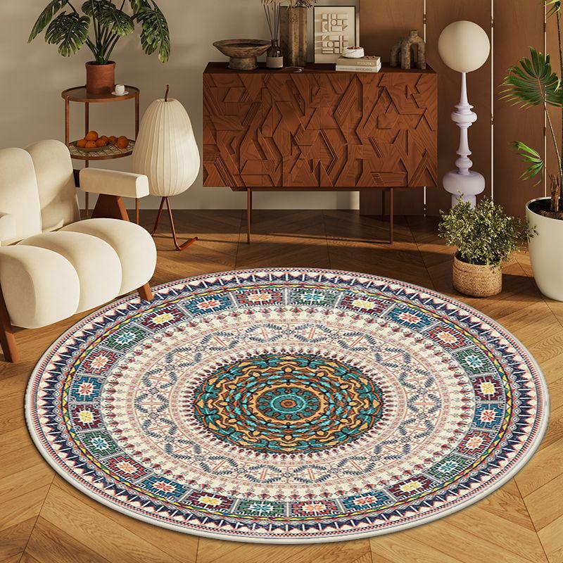 Black Persian Round Carpet for Living Room Bohemian Decoration Bedroom Non-slip Rug Lounge Study Lint-free Washable Chair Mat