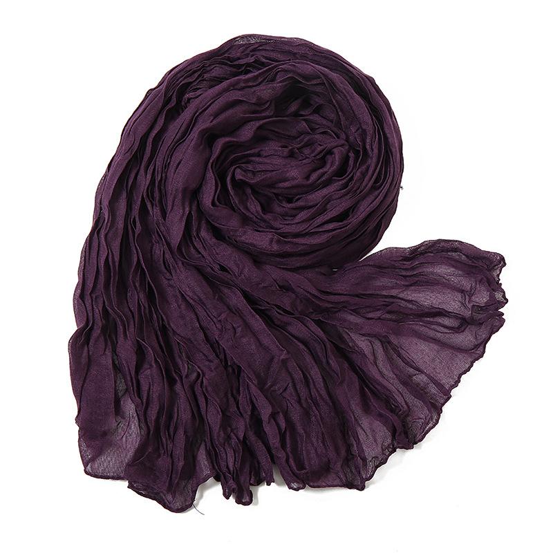 Solid Color Crinkle Cotton Linen Scarf New Warm Silk Pleated Green Retro Thin Long Strip Shawl Men And Women'S