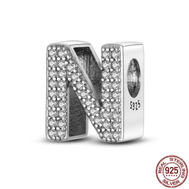 100% Real 925 Sterling Silver Letter Alphabet A-Z Charm Name Bead Fit  Bracelet Pendant Jewelry