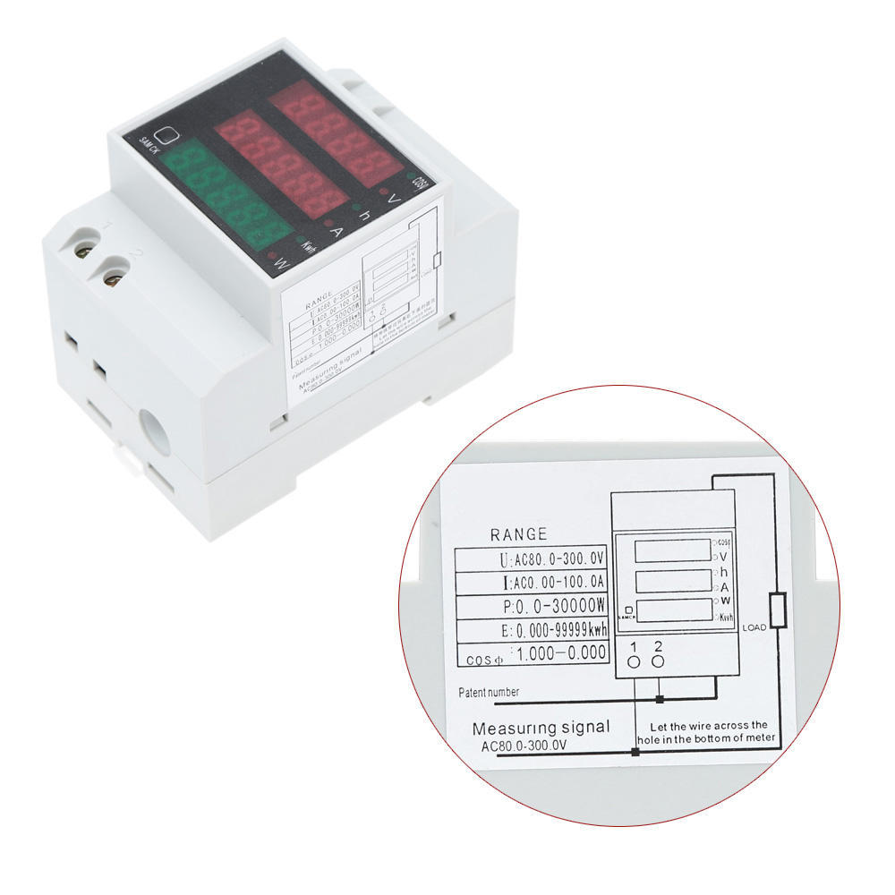 AC80-300V 100A Multi-functional Digital Din Rail Current Voltage Power Factor Meter Ammeter