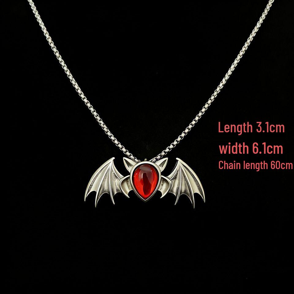 Gothic Vampire Bat Pendant Necklace with Red Accents