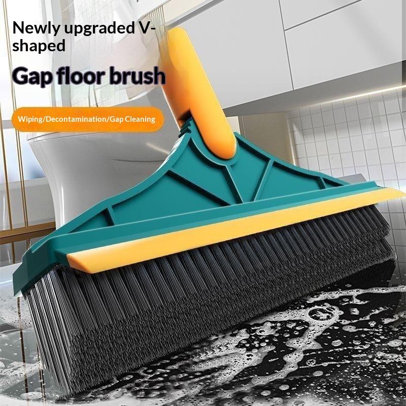 V Shaped Crevice Floor Scrub Brush With Stiff Bristles And Water Squeegee For Bathroom Kitchen Deep Cleaning