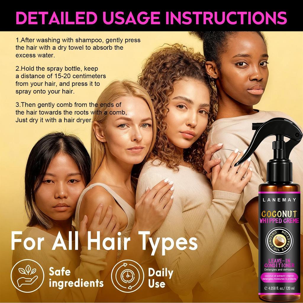 Coconut Leave-In Conditioner-Restore Moirsture And Srength To Reduce Splt Ends And Breakage-Suitable For All Hair Types, 120ml