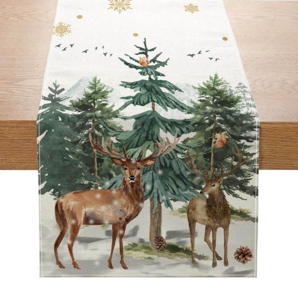Creative Printed Linen Table Runner Christmas Decoration Dining Table Mat Small Tablecloth Elegant Home Decor