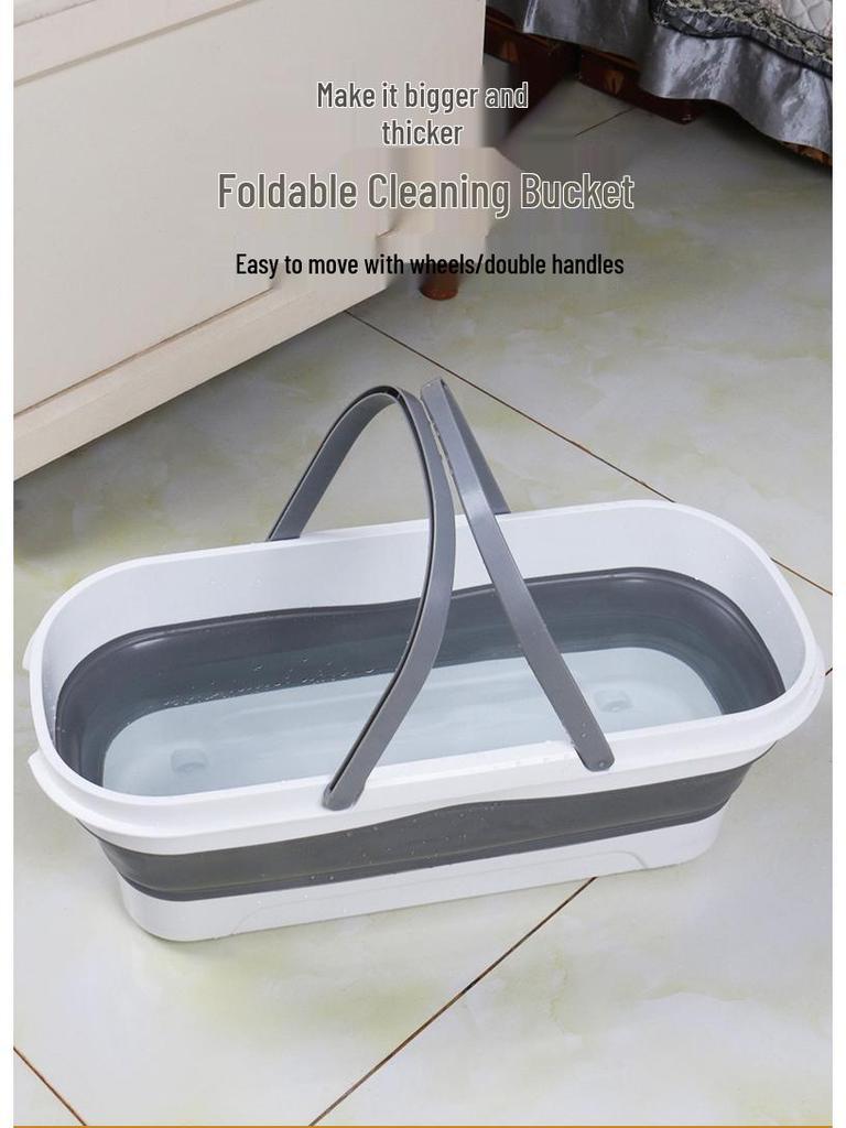 Foldable Rectangular Mop Bucket with Wheels and Handle - Portable Silicone Mopping Bucket