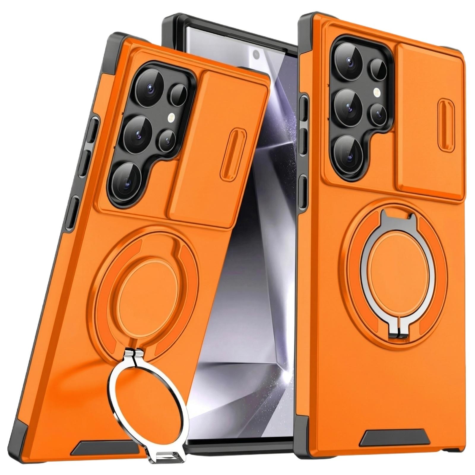 

-laxy S24 Ultra Magnetic Phone Case Holder With Sliding Window Lens Cover оранжевый