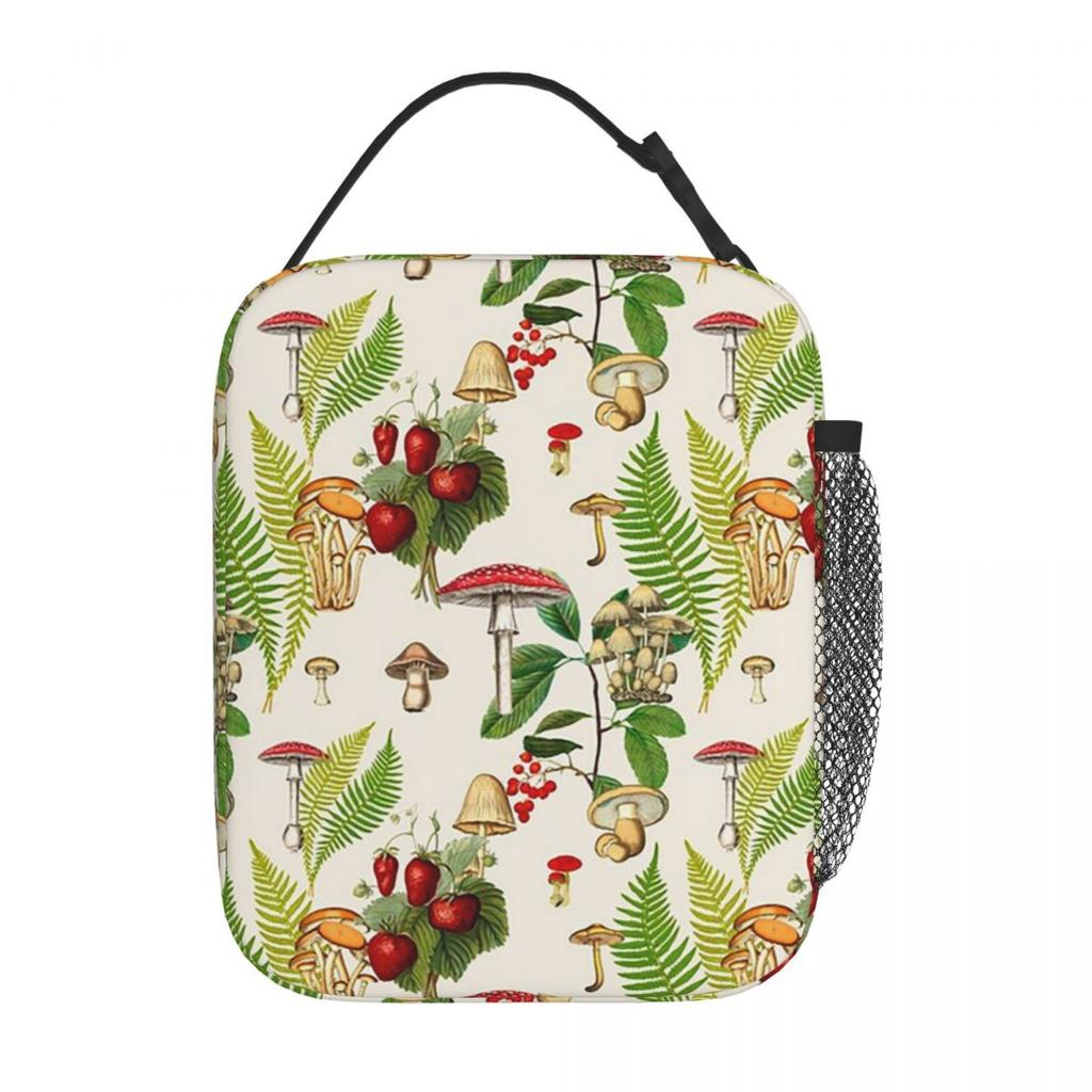 Plant Mushroom Pattern Insulated Lunch Bag for Kids School Cooler Thermal Food Box Tote Leakproof Lunch Boxes Container