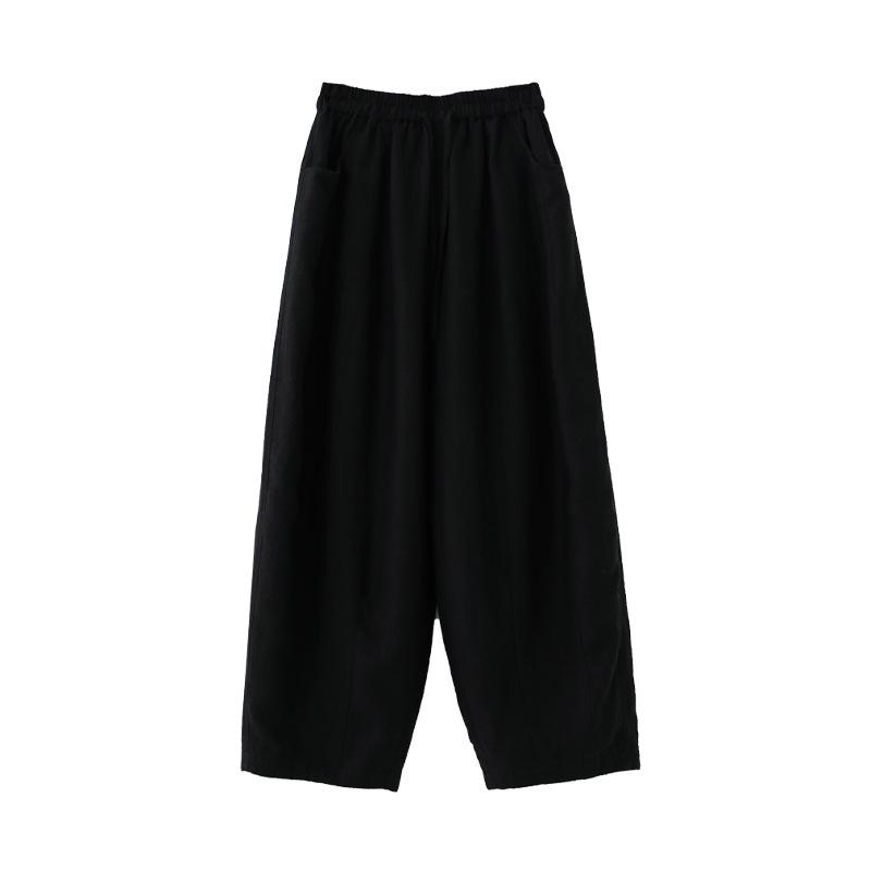 Artistic Hemp Padded Plaid Cotton Pants with Elastic Waist & Drawstring - Versatile for Three Seasons Medium