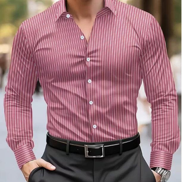 Mens Retro Striped Long Sleeve Slim Fit Casual Shirt For Spring Autumn