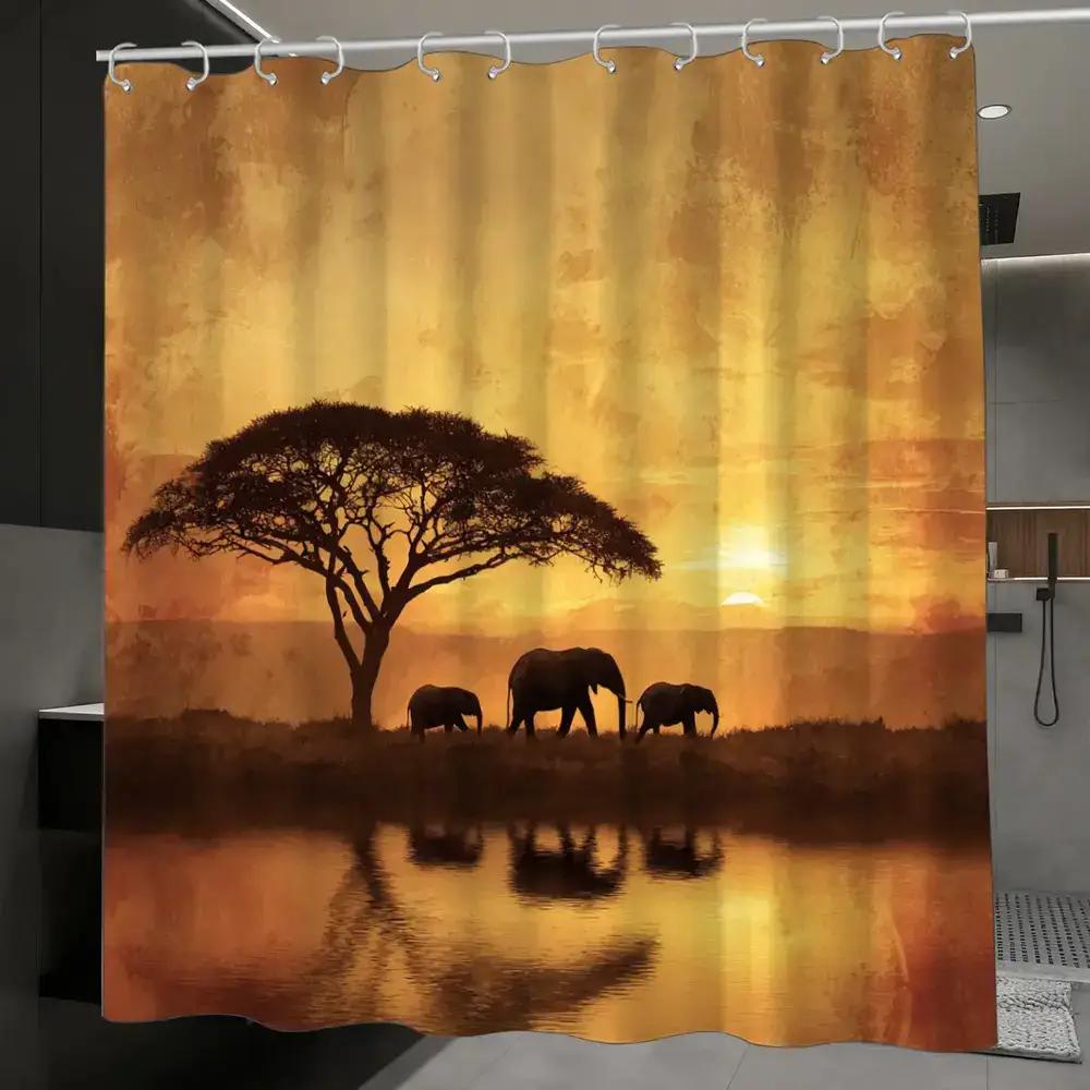 

Шторка для душа в ванную комнату с натуральной фотографией африканского фестиваля, включает 12 крючков, размером 180*180 см, Идеа 90x180cm