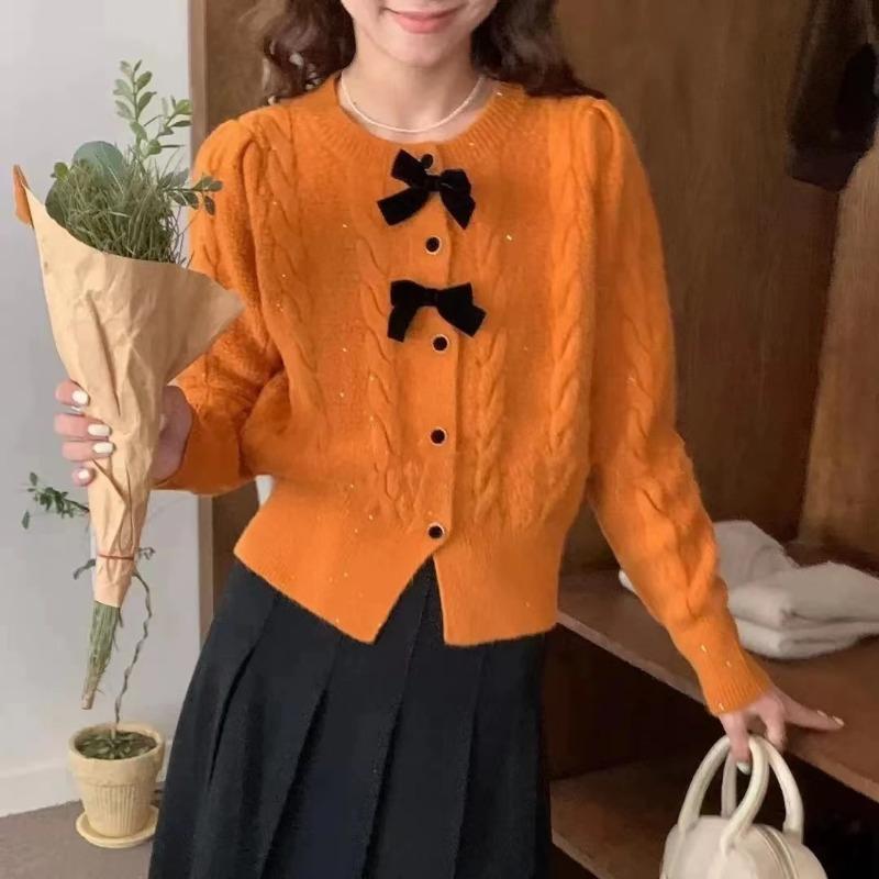 

Новый красный атмосферный кардиган из трикотажа с пайетками, женский, ранняя весна, новый милый свитер-жакет, тренд one size fits all оранжевый