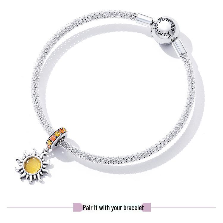 Everlove Minimalist Sun & Stars Sterling Silver Bracelet with Gold Glass and Zircon Charms - SCC2210