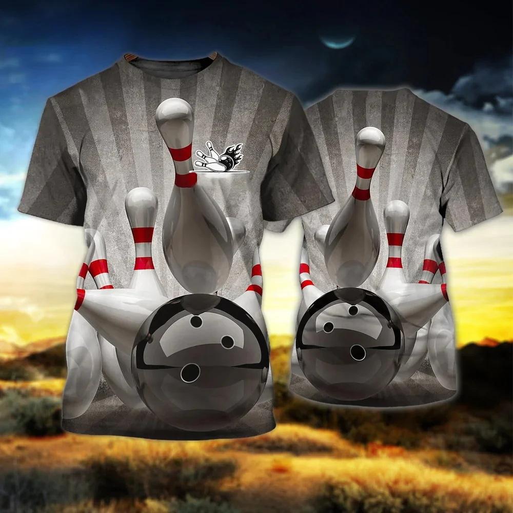 Fashionable Bowling Pictures For Men's T-Shirts Trend Digital Printing Casual Round Neck Short Sleeved Tops