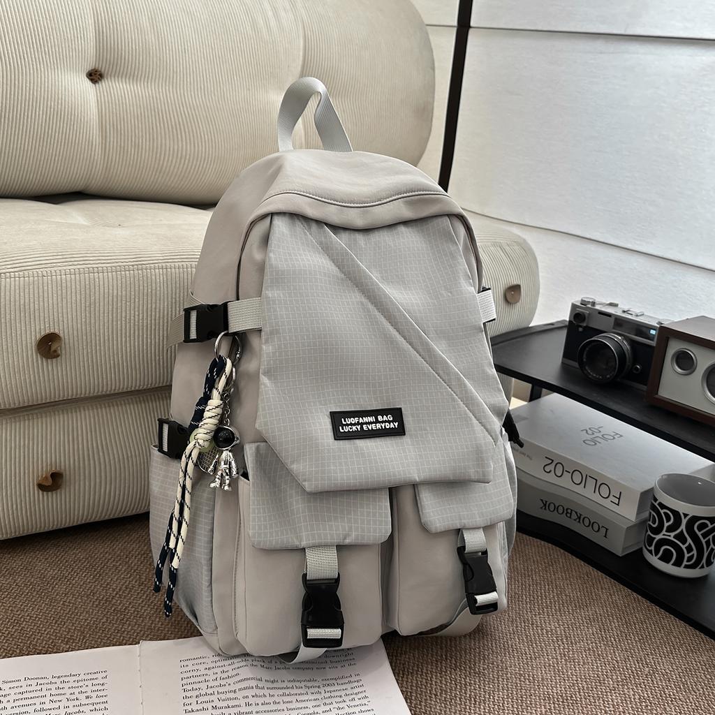 School Bag: New Middle School Student Backpack, Men's Large Capacity Plaid Trendy Brand Workwear Style, College Student Couple's Casual Travel 