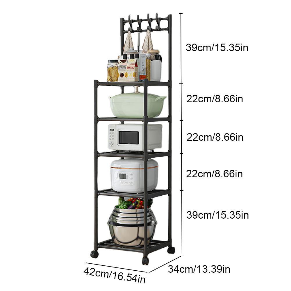 5 Tier Storage Shelf 110LBS Heavy Duty Organizer Shelf with Rolling Wheels for Laundry Bathroom Kitchen Garage Pantry