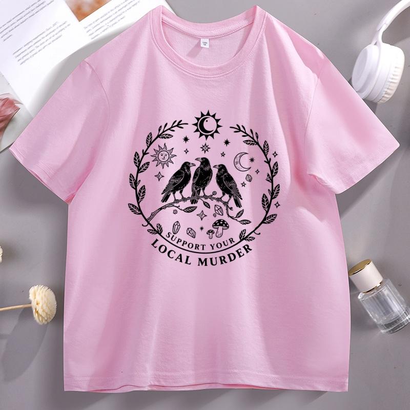 Support Your Local Murder T Shirt for Crow Lovers Funny Crow TShirt Casual Cotton Short Sleeve Round Neck Tshirts Male Clothes