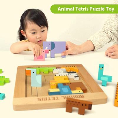 Wooden Jigsaw Giraffe Animals Block Toys Tetris Game Kids Educational Toys