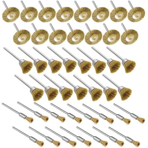 KIMLONTON Brass Wire Brushes, Polishing Brushes, Router Brushes, Wheel Brushes, Cup Brushes, and Cylindrical Brushes (Set of 45) - Rust Removal Tools,