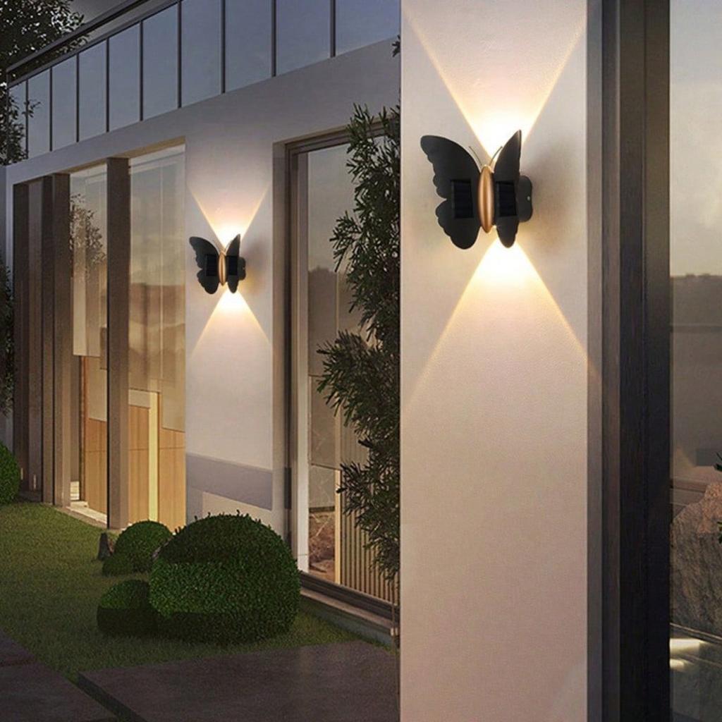 LED Solar Butterfly Wall Night Light Outdoor Waterproof for Garden Courtyard Fence Stairs Pathway Balcony Courtyard Decoration