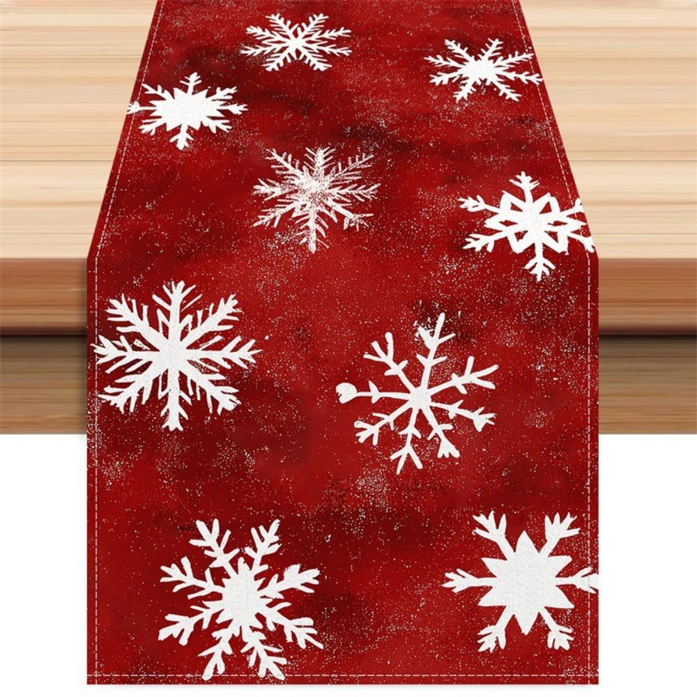 

Festive Red Snowflake Table Runner Christmas Decoration Linen Fabric for Coffee Table Dining Room 33 * 90cm