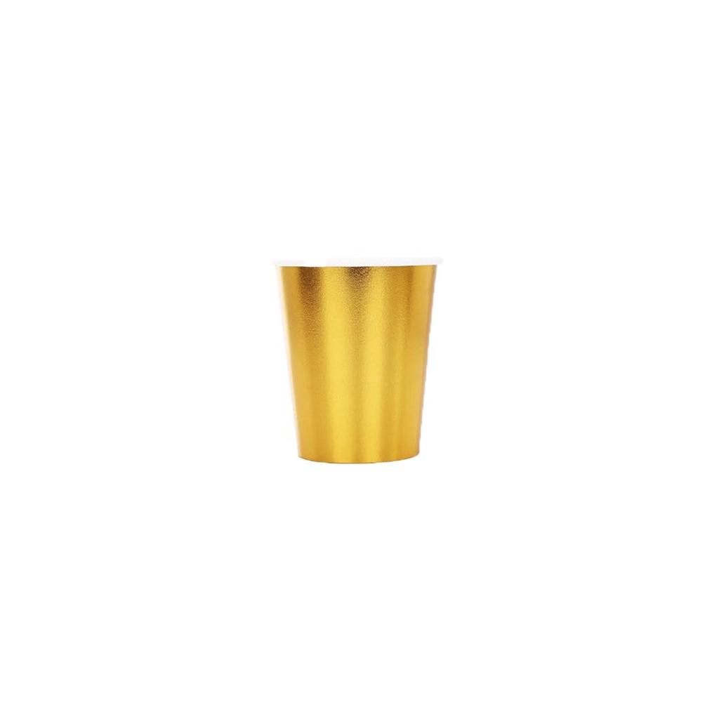 Gold Happy Birthday Party Tableware Set: Solid Color Disposable Plates, Cups, and Napkins with Hot Stamping Design.
