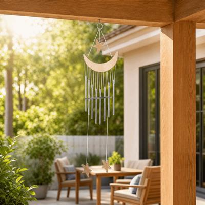 Wood + Metal Decorative Wind Bell 24.8in Window Hanging Decor  Garden Ornament Setup