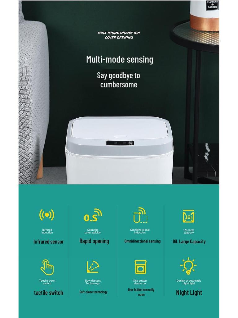 16L Automatic Smart Sensor Trash Can for Home