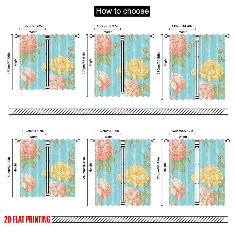 2pcs 2D Flat Printing Drapes Vintage Floral Rose Digital Printed Polyester Drapes Festive Curtains Use for Photo Booths &