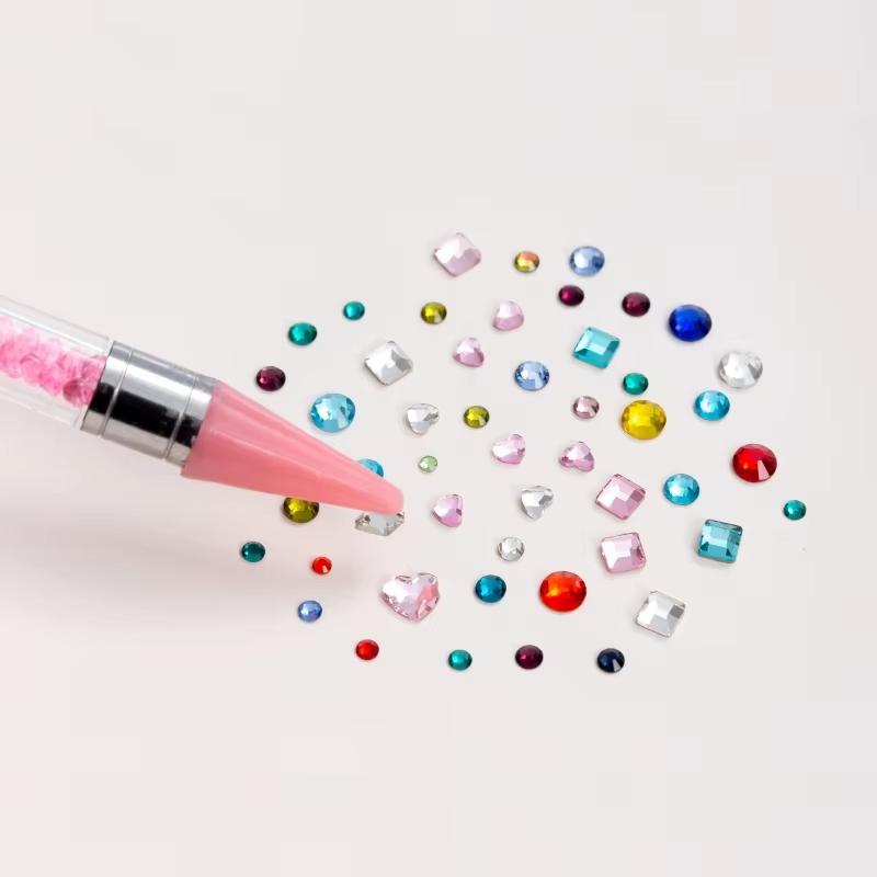 Diamond Painting Wax Picker Pen with 6 Replaceable Tips Crystal Handle Double End Rhinestone Pickup Tool for Nail Art Beads Gems DIY Crafts
