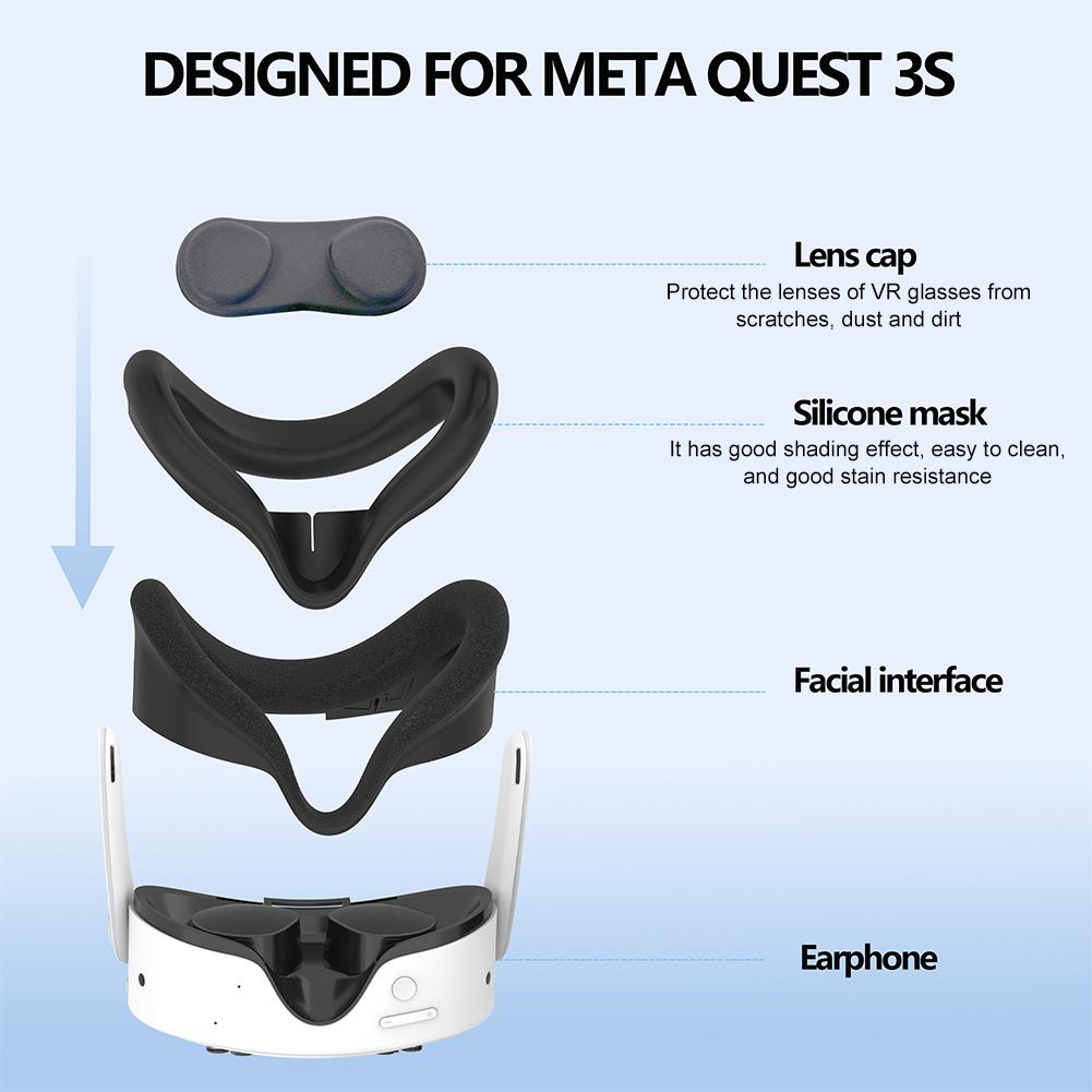 Silicone Cover Set Silicone VR Face Cover with Len Protector & Joystick Cover Face Pad Cushion for Meta Quest 3S VR Accessories