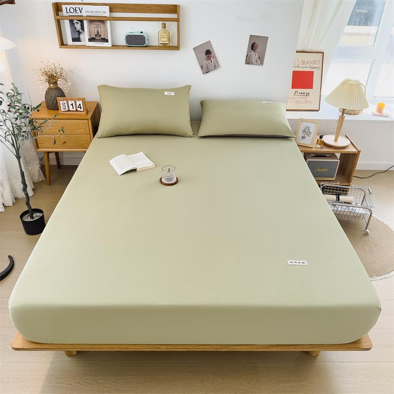 100% Cotton Solid Color Fitted Sheet 3Pcs Mattress Cover with Elastic Band Skin-friendly Soft Home Hotel Queen Size Bedding Set