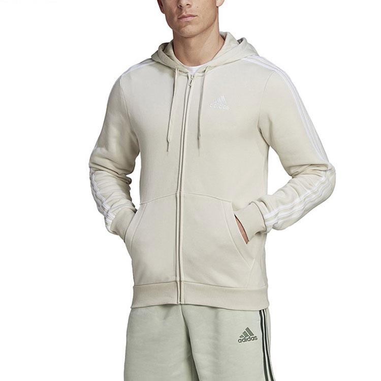 Adidas Striped Zip Hoodie Jacket Men Outerwear Grey HL2260