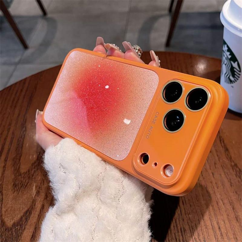 Gradient Glitter Phone Case For iPhone 17 16 15 14 13 12 Pro Max Electroplated Camera Frame Soft Shockproof Cover