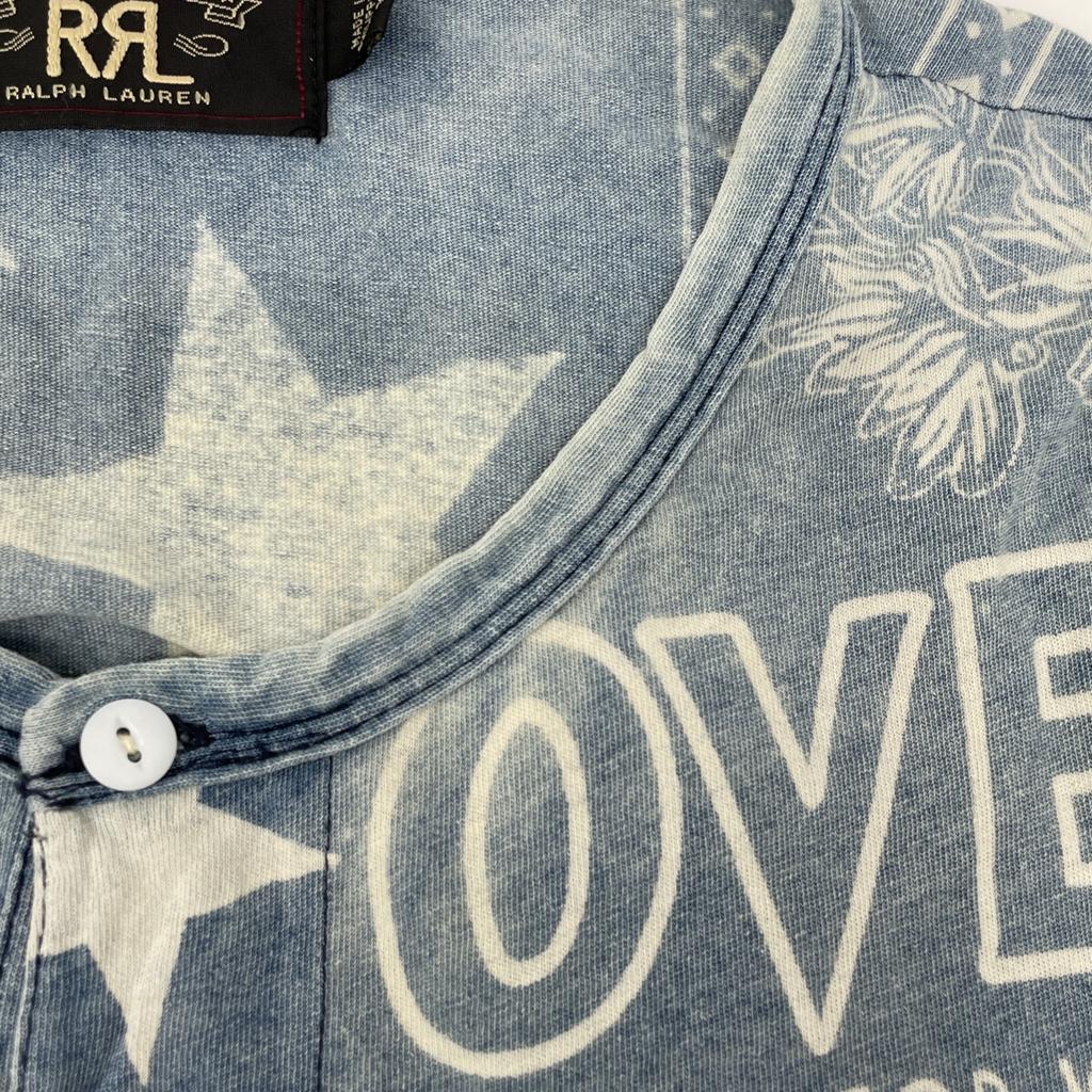 RRL Henley neck cotton T-shirt tops M blueUsed