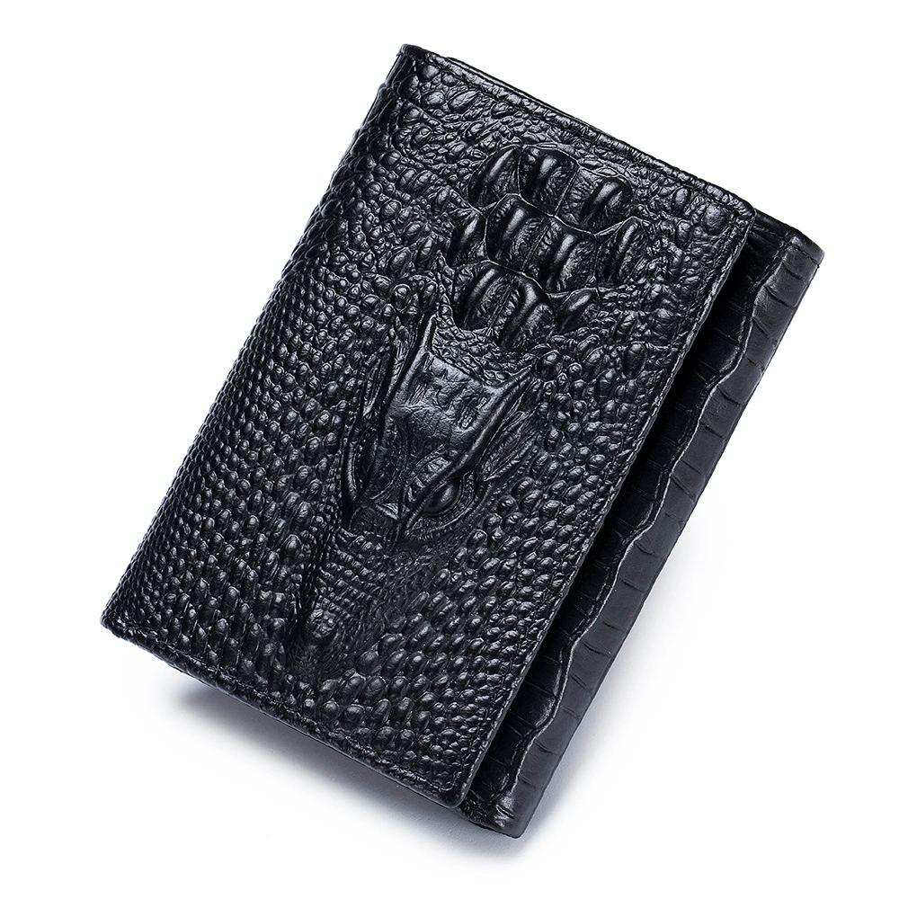 LAOSHIZI Vintage Men's Genuine Leather Crocodile-Embossed Wallet RFID Blocking Multi-Card Slots Photo Insert