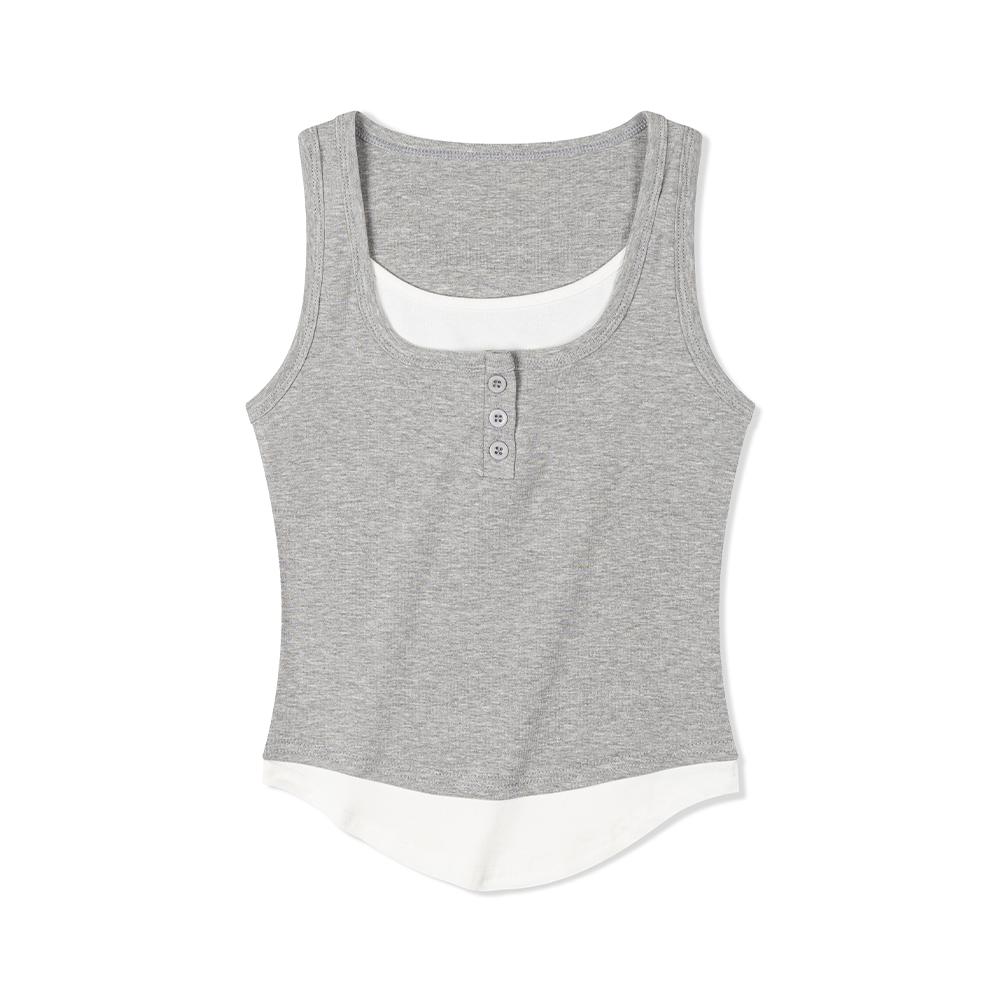 Moa Henley Neck Layered Sleeveless (Melange Gray) Melange Gray/M