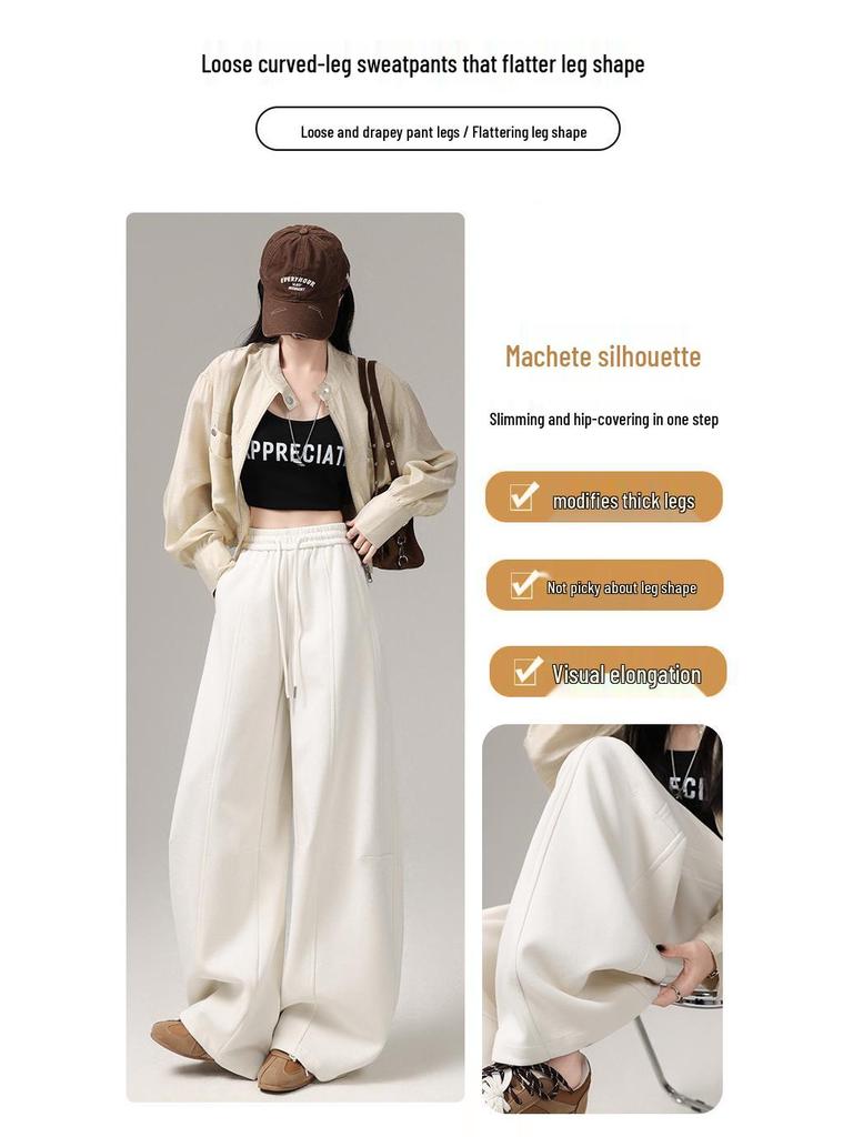 Spring 2026 Women's American-Style High-Waisted Curved Blade Sweatpants - Loose Fit, Wide-Leg, Casual Sports Trousers.