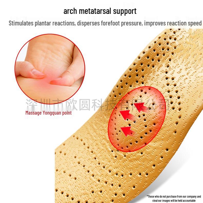 Cowhide Leather Arch Support & Metatarsal Massage Insole for Flat Feet - Unisex Casual Full-Length Pad