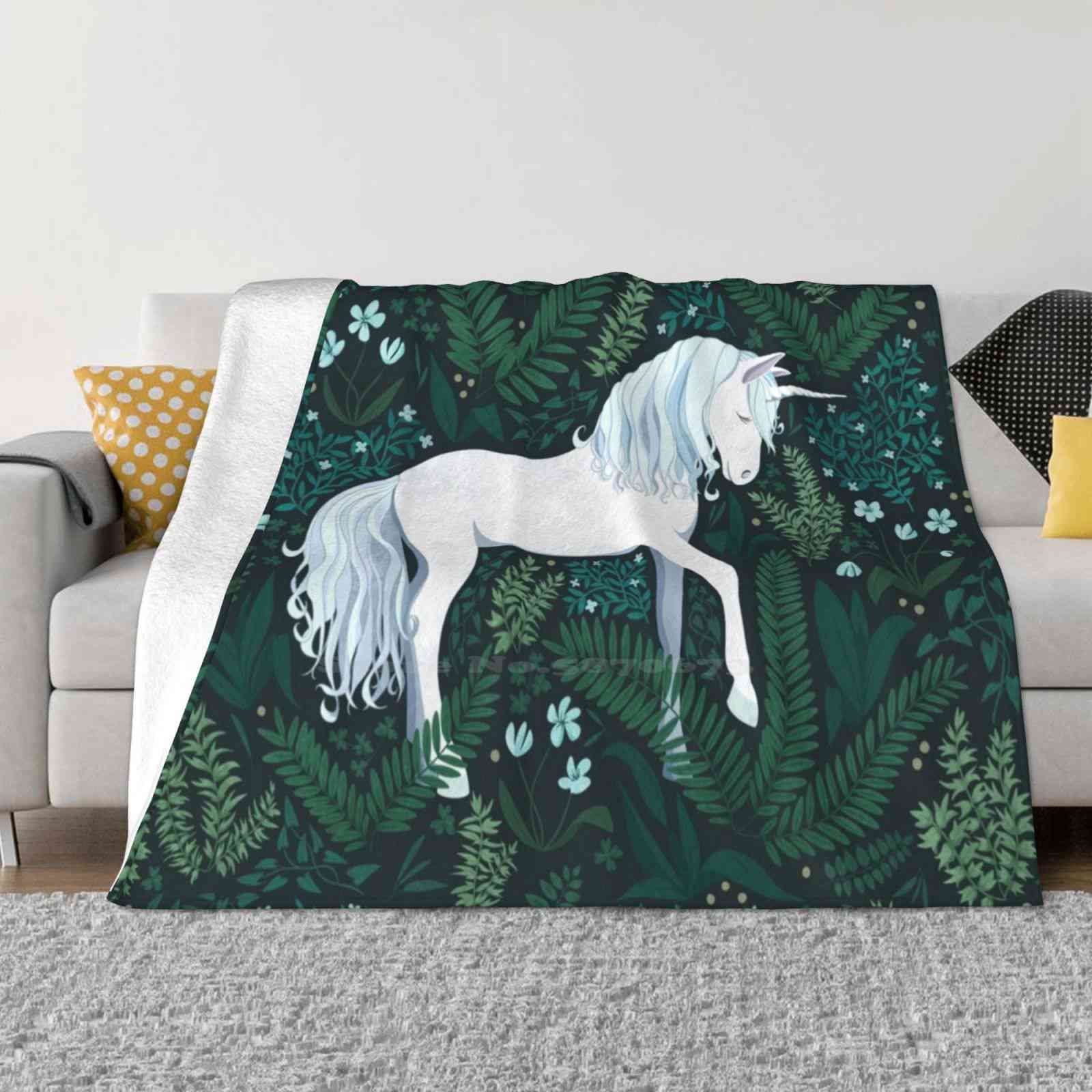 Плед  Лес Единорогов  Мягкий Теплый Дорожный Портативный Плед Лес Единорогов Магия Фэнтези Ботанический Сказочный Мистический Цветочный Зеленый 30x40in