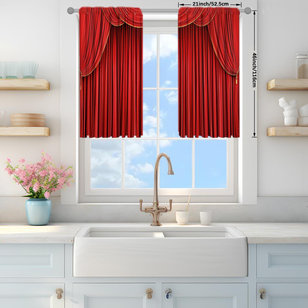 2pcs Bright Red Printed Curtain for Home Decor - Rod Pocket Window Treatment for Bedroom   Office   Kitchen   Living Room  and Study