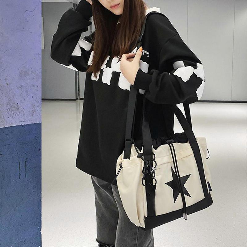 Sac à bandoulière à imprimé étoile pour femmes Sacs à main en nylon Grande capacité Sac à bandoulière unisexe Sac messager Sacoche de mode Kaki