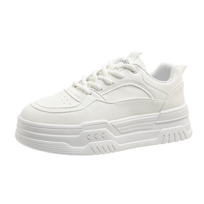 White sneakers women's autumn muffin platform white shoes round head lace-up breadboard shoes heightening casual shoes children