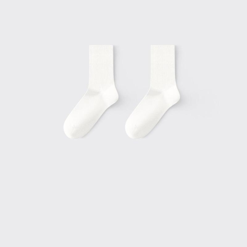 5/10 Pairs Women's Seamless Solid-Color Cotton Mid-Calf Socks