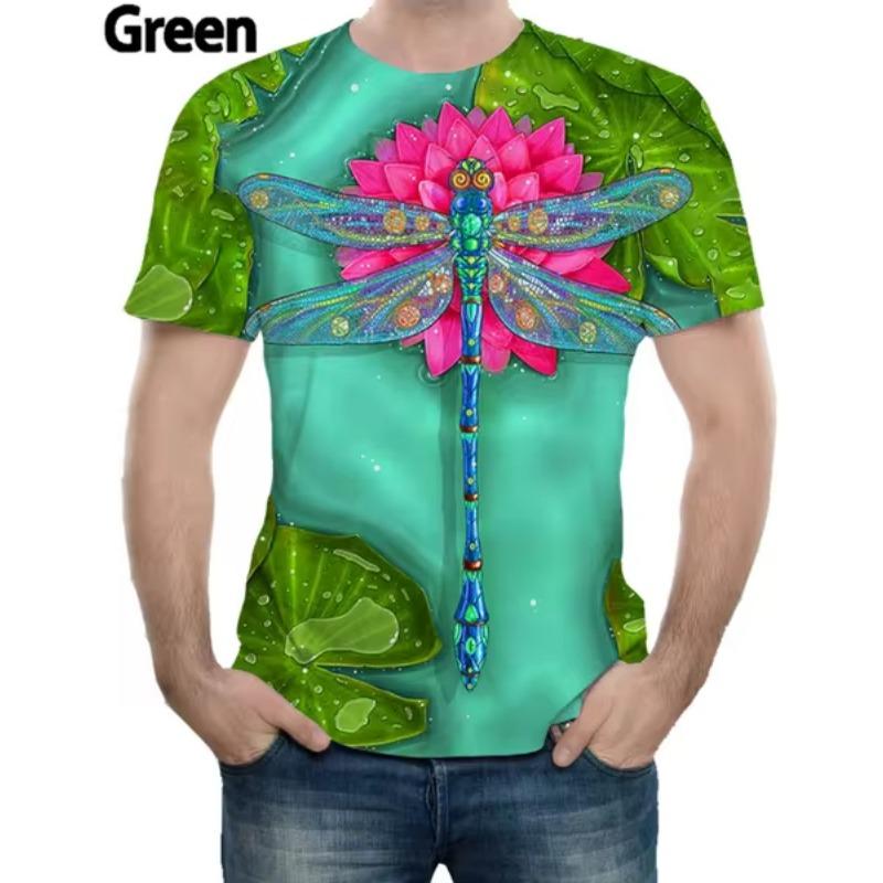 Summer Short Sleeve Crew Neck T Shirts For Men Full Printed Dragonfly Graphic New In Top Tees Streetwear Mens Large Size Tshirts