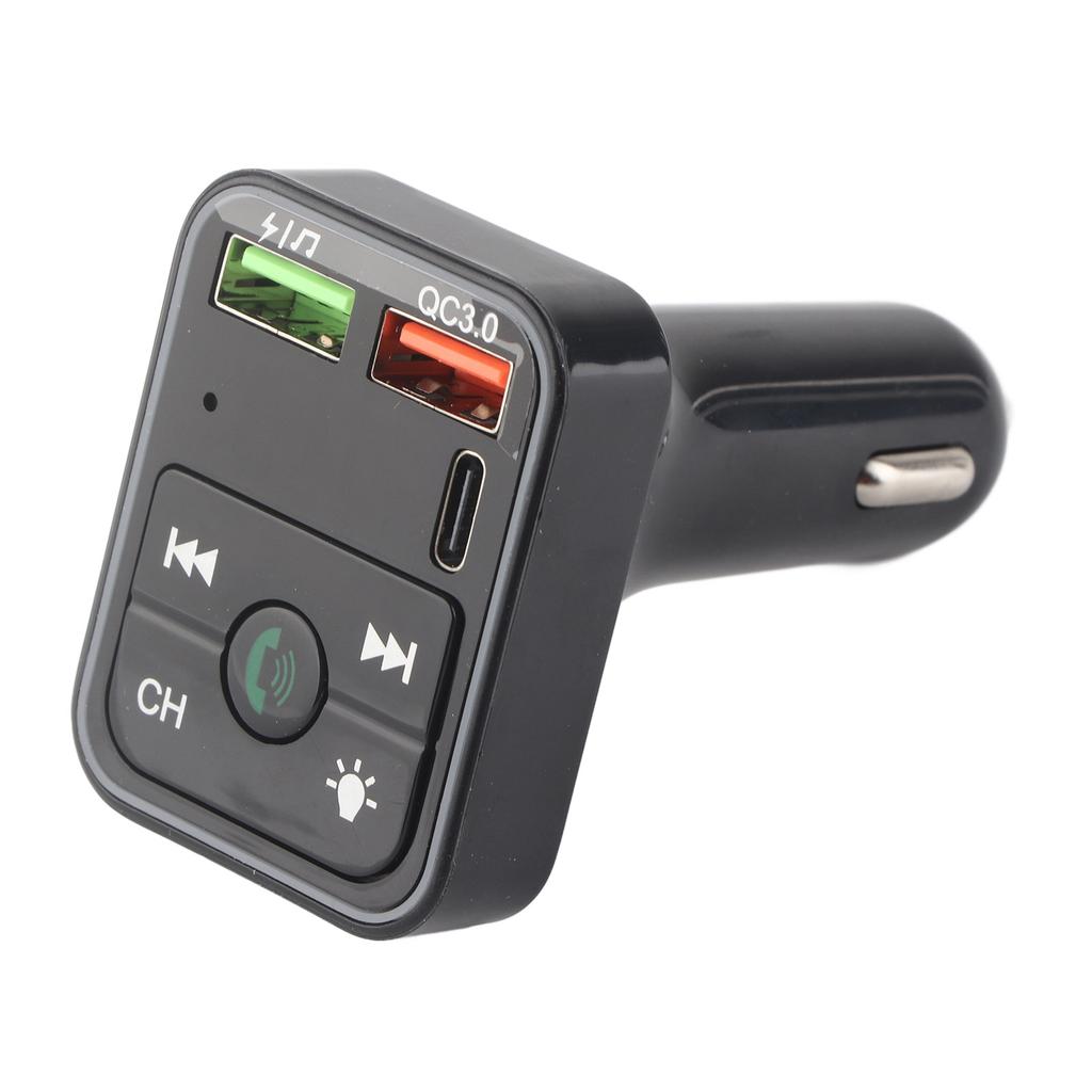 Car Transmitter Wireless Adapter Handsfree Call Music Dual USB Port 1 Type C 7 Colorful Light Car Accessory DC12‑24V