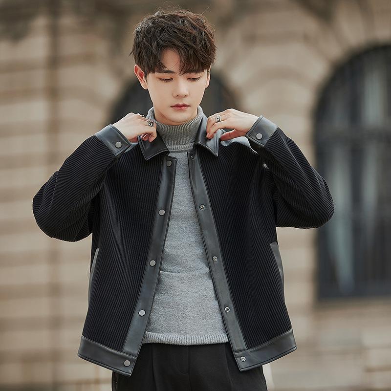 Men's Jacket Jacket New Spring and Autumn Business Casual Tooling Splicing Leather Jacket Men's Clothing
