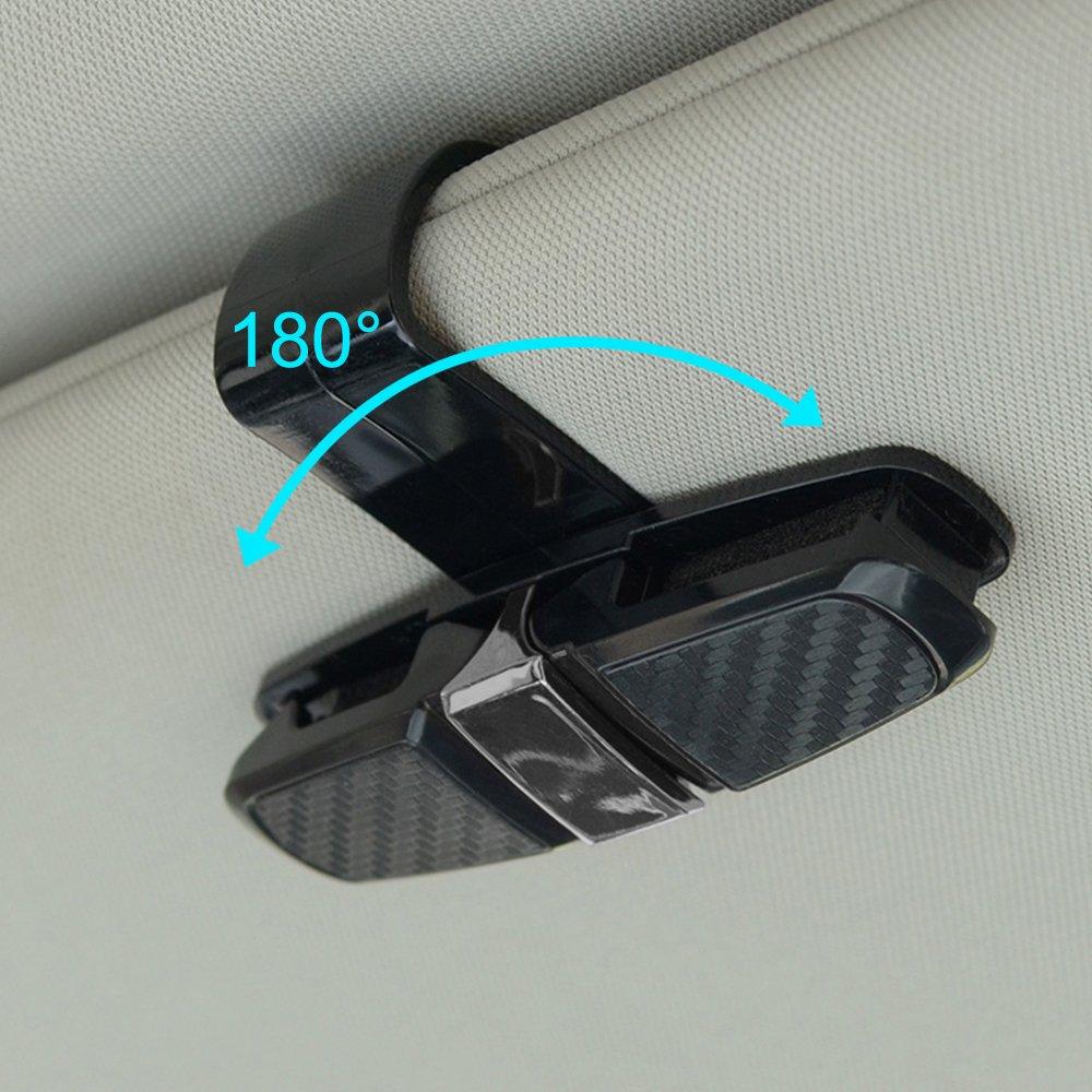 FineGood Car Sun Visor Glasses Holder with Ticket Card Silver Holder, Sunglasses/Eyeglasses Clip, 2-Piece Set, (FG-glasses_holder_2)