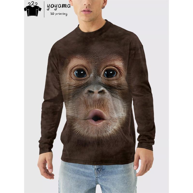 

Футболки Hip Hop Monkey для мужчин Уличная мужская одежда Круглый вырез Мужские футболки с длинным рукавом для мужчин 3D-принт Мужская одежда Топы 6XL