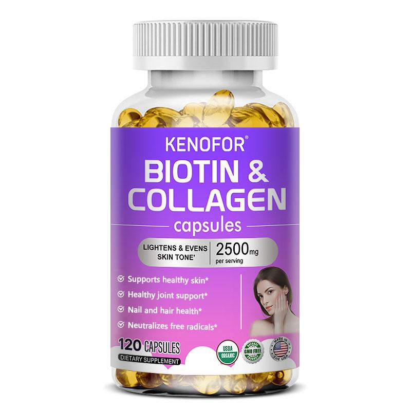 Biotin Kollagen Nahrungsergänzungsmittel, Mit L-Glutathion, 120 Weichkapseln Pro Flasche