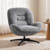 Living Room Swivel Lounge Chair With Wide Seat Integrated Armrest Chenille Look Dark Gray
